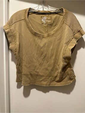 Anthropologie Pilcro Washed Mustard Yellow Cropped Short-Sleeve Top Size Large